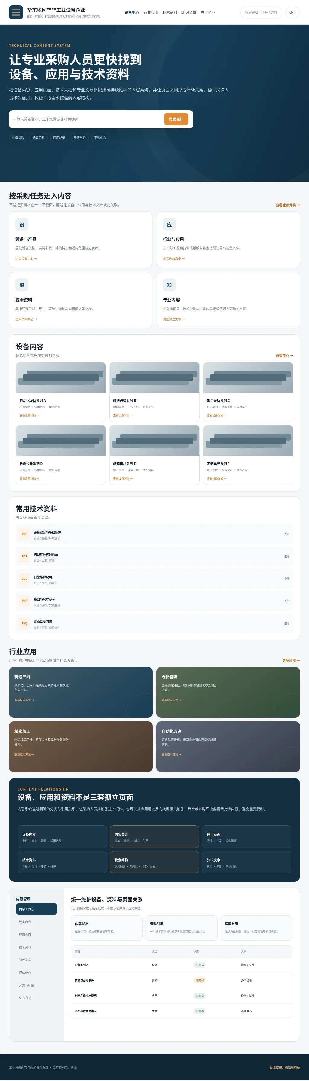 工业设备内容、应用与技术资料系统平板端界面设计